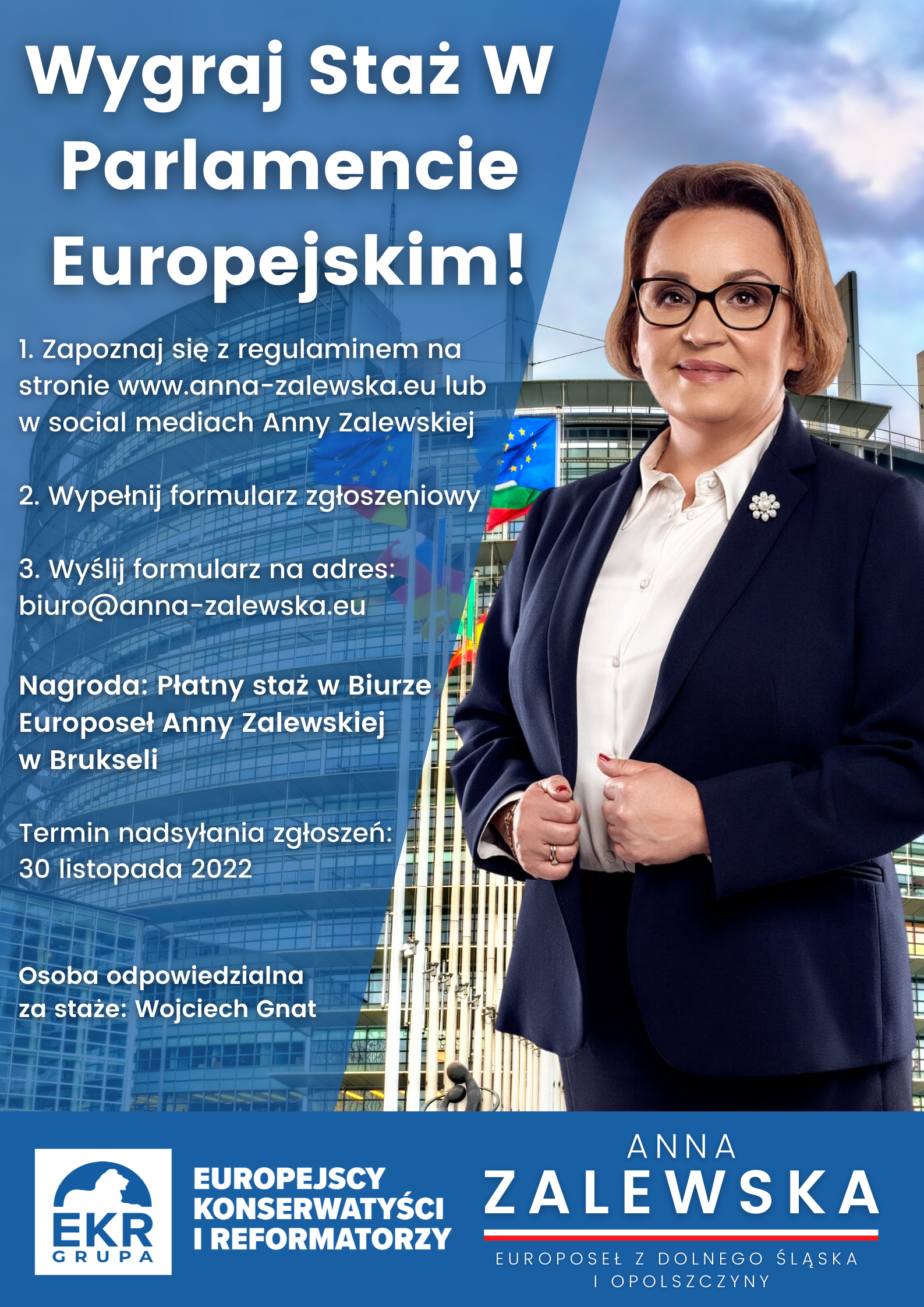 Wygraj staż w Parlamencie Europejskim w biurze Europoseł Anny Zalewskiej!
